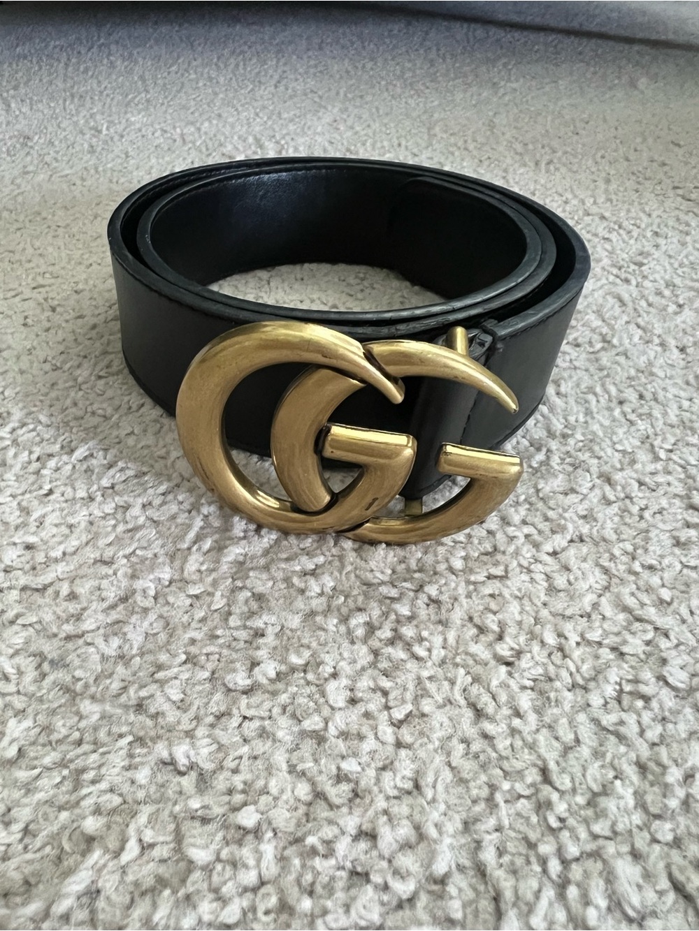 Gucci Black Leather Belt with Gold Double G Buckle